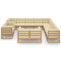 vidaXL 14-tlg. Garten-Lounge-Set Kissen Honigbraun Kiefer Massivholz