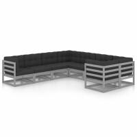 vidaXL 8-tlg. Garten-Lounge-Set mit Kissen Grau Kiefer Massivholz