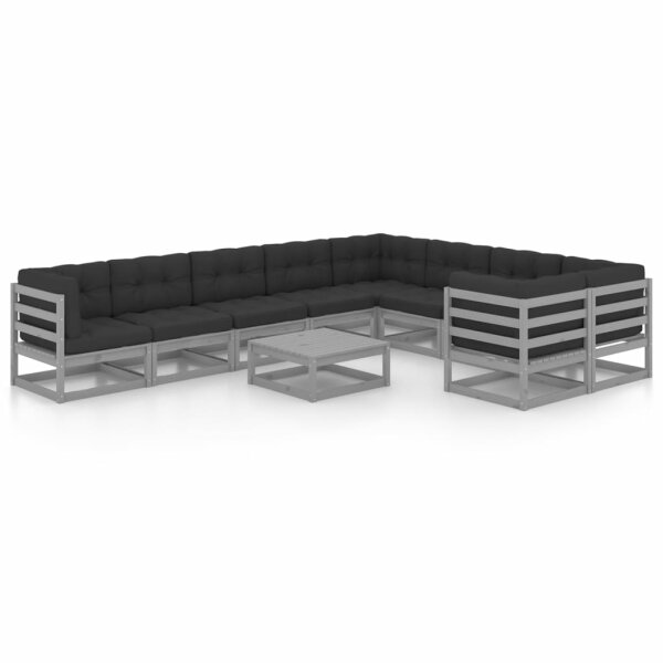 vidaXL 10-tlg. Garten-Lounge-Set mit Kissen Grau Kiefer Massivholz