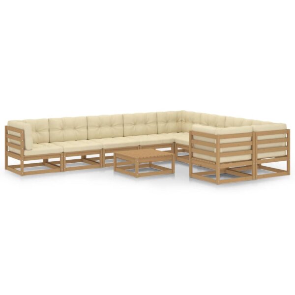 vidaXL 10-tlg. Garten-Lounge-Set Kissen Honigbraun Kiefer Massivholz