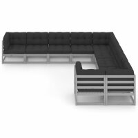 vidaXL 10-tlg. Garten-Lounge-Set mit Kissen Grau Kiefer Massivholz