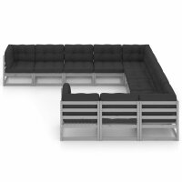 vidaXL 11-tlg. Garten-Lounge-Set mit Kissen Grau Kiefer Massivholz