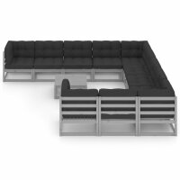 vidaXL 12-tlg. Garten-Lounge-Set mit Kissen Grau Kiefer Massivholz