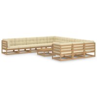 vidaXL 12-tlg. Garten-Lounge-Set Kissen Honigbraun Kiefer Massivholz