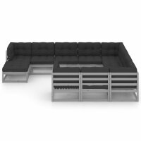 vidaXL 11-tlg. Garten-Lounge-Set mit Kissen Grau Kiefer Massivholz