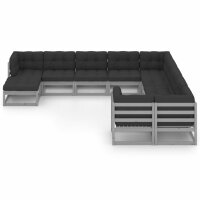 vidaXL 11-tlg. Garten-Lounge-Set mit Kissen Grau Kiefer Massivholz