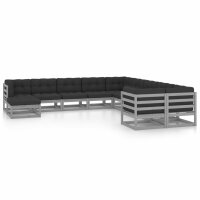 vidaXL 11-tlg. Garten-Lounge-Set mit Kissen Grau Kiefer Massivholz