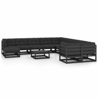 vidaXL 12-tlg. Garten-Lounge-Set mit Kissen Schwarz Kiefer Massivholz