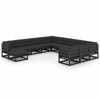 vidaXL 12-tlg. Garten-Lounge-Set mit Kissen Schwarz...