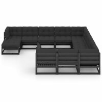 vidaXL 12-tlg. Garten-Lounge-Set mit Kissen Schwarz...