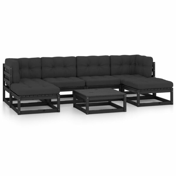 vidaXL 7-tlg. Garten-Lounge-Set mit Kissen Schwarz Kiefer Massivholz