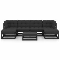 vidaXL 7-tlg. Garten-Lounge-Set mit Kissen Schwarz Kiefer Massivholz