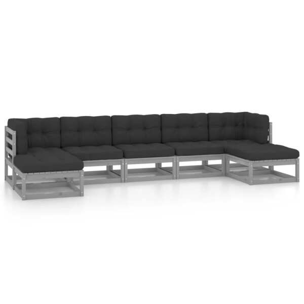 vidaXL 7-tlg. Garten-Lounge-Set mit Kissen Grau Kiefer Massivholz