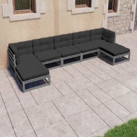 vidaXL 7-tlg. Garten-Lounge-Set mit Kissen Grau Kiefer...