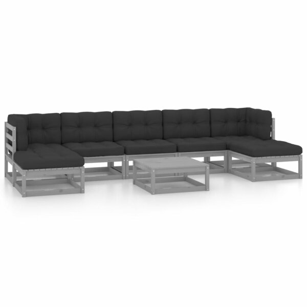 vidaXL 8-tlg. Garten-Lounge-Set mit Kissen Grau Kiefer Massivholz