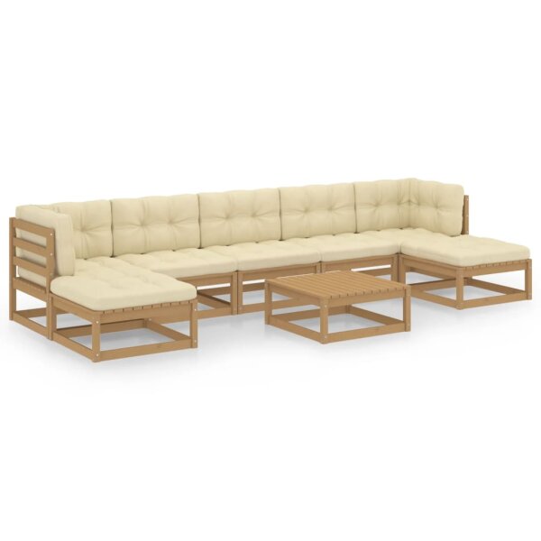 vidaXL 8-tlg. Garten-Lounge-Set Kissen Honigbraun Kiefer Massivholz