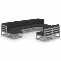 vidaXL 9-tlg. Garten-Lounge-Set mit Kissen Grau Kiefer Massivholz