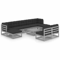 vidaXL 10-tlg. Garten-Lounge-Set mit Kissen Grau Kiefer...