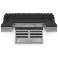 vidaXL 10-tlg. Garten-Lounge-Set mit Kissen Grau Kiefer Massivholz