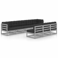 vidaXL 8-tlg. Garten-Lounge-Set mit Kissen Grau Kiefer Massivholz