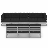 vidaXL 8-tlg. Garten-Lounge-Set mit Kissen Grau Kiefer Massivholz