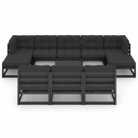 vidaXL 11-tlg. Garten-Lounge-Set mit Kissen Schwarz Kiefer Massivholz