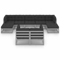 vidaXL 9-tlg. Garten-Lounge-Set mit Kissen Grau Kiefer Massivholz