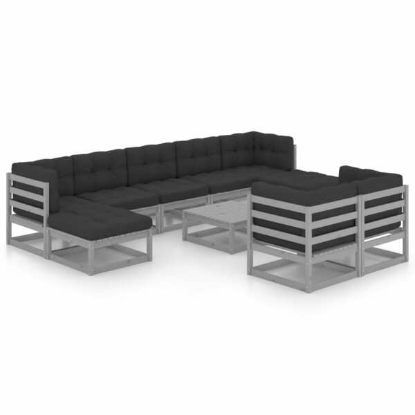 vidaXL 10-tlg. Garten-Lounge-Set mit Kissen Grau Kiefer Massivholz