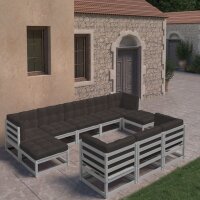 vidaXL 10-tlg. Garten-Lounge-Set mit Kissen Grau Kiefer...