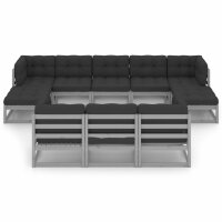 vidaXL 10-tlg. Garten-Lounge-Set mit Kissen Grau Kiefer Massivholz