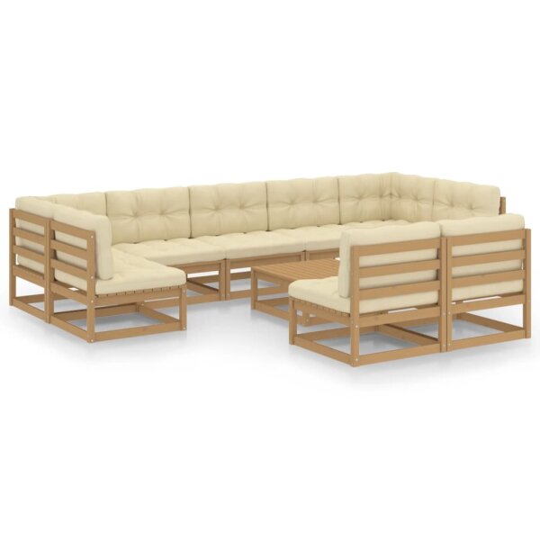 vidaXL 10-tlg. Garten-Lounge-Set Kissen Honigbraun Kiefer Massivholz