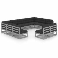 vidaXL 11-tlg. Garten-Lounge-Set mit Kissen Grau Kiefer...