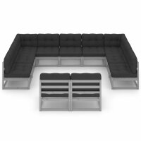 vidaXL 11-tlg. Garten-Lounge-Set mit Kissen Grau Kiefer...