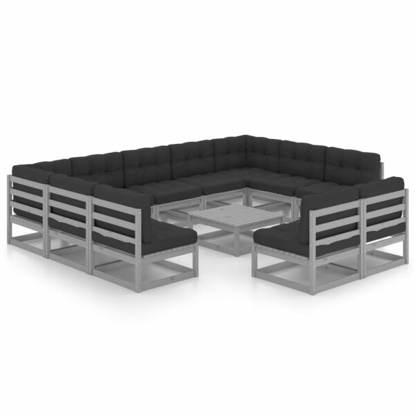 vidaXL 12-tlg. Garten-Lounge-Set mit Kissen Grau Kiefer Massivholz