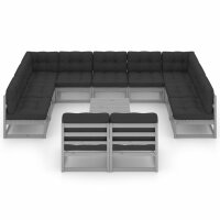 vidaXL 12-tlg. Garten-Lounge-Set mit Kissen Grau Kiefer Massivholz