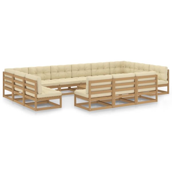 vidaXL 14-tlg. Garten-Lounge-Set Kissen Honigbraun Kiefer Massivholz