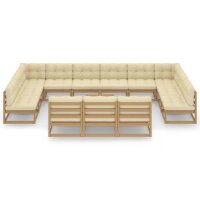 vidaXL 14-tlg. Garten-Lounge-Set Kissen Honigbraun Kiefer Massivholz