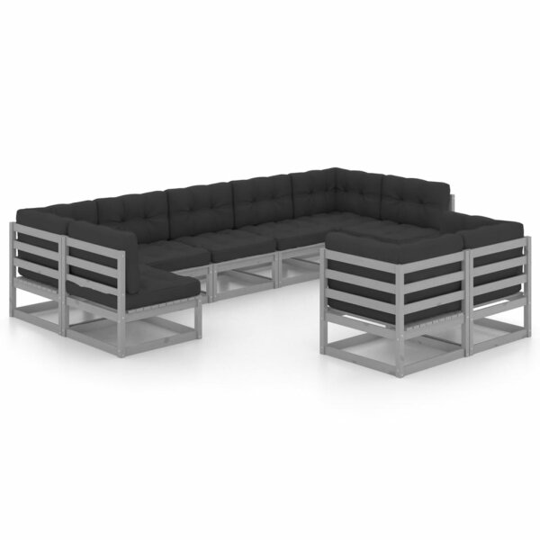 vidaXL 9-tlg. Garten-Lounge-Set mit Kissen Grau Kiefer Massivholz