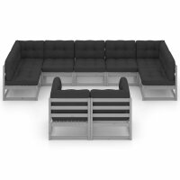 vidaXL 9-tlg. Garten-Lounge-Set mit Kissen Grau Kiefer Massivholz