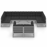 vidaXL 10-tlg. Garten-Lounge-Set mit Kissen Grau Kiefer...