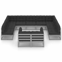 vidaXL 11-tlg. Garten-Lounge-Set mit Kissen Grau Kiefer...