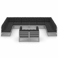 vidaXL 12-tlg. Garten-Lounge-Set mit Kissen Grau Kiefer Massivholz