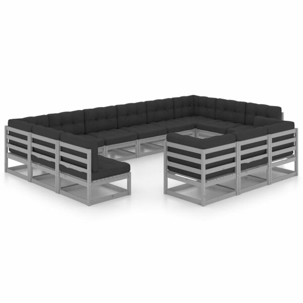 vidaXL 13-tlg. Garten-Lounge-Set mit Kissen Grau Kiefer Massivholz