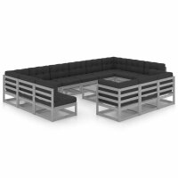 vidaXL 14-tlg. Garten-Lounge-Set mit Kissen Grau Kiefer...