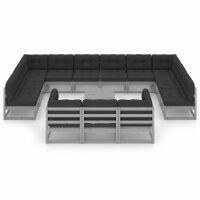 vidaXL 14-tlg. Garten-Lounge-Set mit Kissen Grau Kiefer...