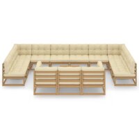 vidaXL 14-tlg. Garten-Lounge-Set Kissen Honigbraun Kiefer...