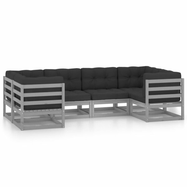 vidaXL 6-tlg. Garten-Lounge-Set mit Kissen Grau Kiefer Massivholz