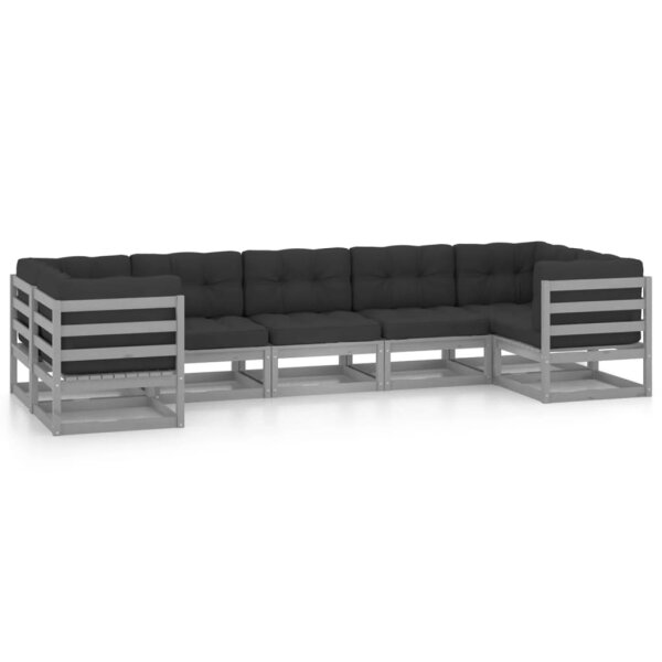 vidaXL 7-tlg. Garten-Lounge-Set mit Kissen Grau Kiefer Massivholz