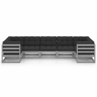 vidaXL 7-tlg. Garten-Lounge-Set mit Kissen Grau Kiefer Massivholz