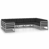 vidaXL 9-tlg. Garten-Lounge-Set mit Kissen Grau Kiefer Massivholz